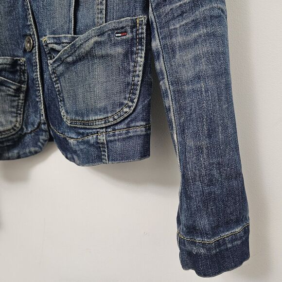 TOMMY HILFIGER Vintage Women's Blue Denim Blazer Jeans Jacket Size XS - Picture 3 of 7